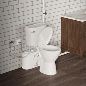 19 in. ADA White Macerating Toilet, 750W Pump with 2-Piece Round Toilet Combo, 1.6 GPF Single Flush, For Seniors