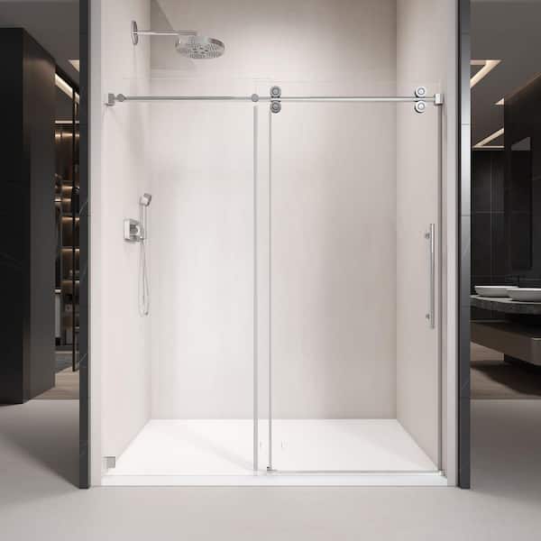 KZG 66 in. W x 76 in. H Single Sliding Frameless Shower Door in Chrome with Clear 3/8 in. Glass
