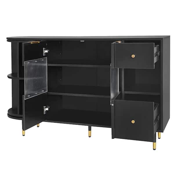 Unbranded 51.1 in. W x 15.7 in. D x 31.5 in. H Black Linen Cabinet With 2-Doors and 2-Drawers