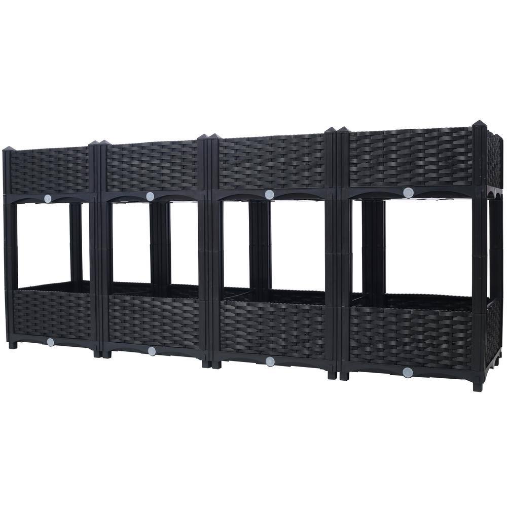 Black 2-Tier 63 in. x 27 in. x 27 in. Plastic Planter Raised Beds Elevated 
