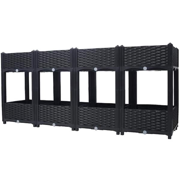Unbranded - Black 2-Tier 63 in. x 27 in. x 27 in. Plastic Planter Raised Beds Elevated Garden Bed with Drainage Plug for Flower Herb