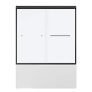 60 in. W x 58 in. H Double Sliding Tub Door in Black with Clear Tempered Glass