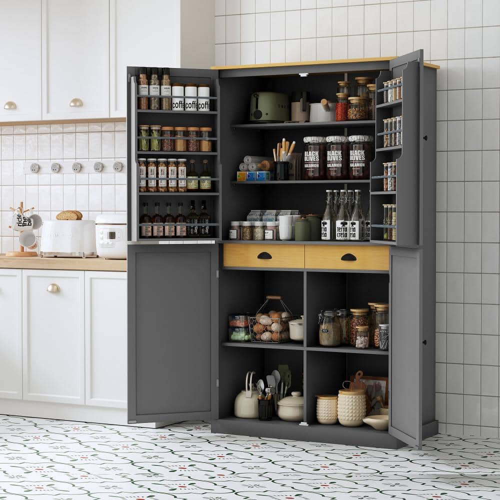 "TOPMAX 71.3"" Tall Kitchen Pantry with Drawers & Door Shelves, Grey" price history on PriceWatchPro
