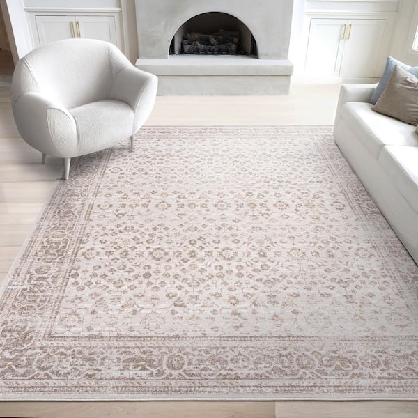 Magic Traditional Beige and Cream 5 ft. x 7 ft. Oriental Indoor Area Rug