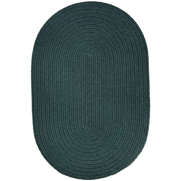 Unbranded Texturized Solid Spruce Green Poly 8 ft. x 11 ft. Oval Braided Area Rug