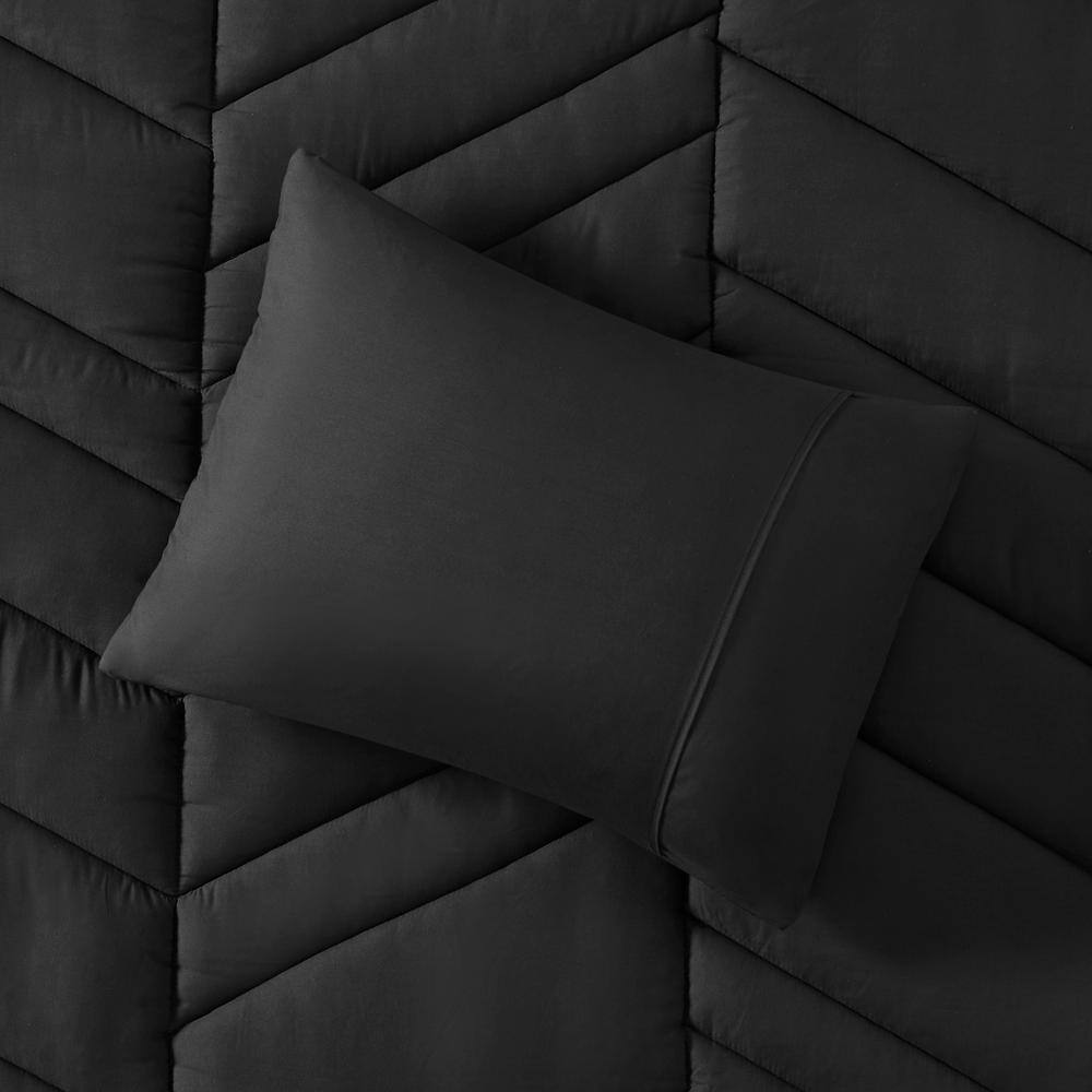 Black Twin Microfiber Reversible Chevron Comforter Set