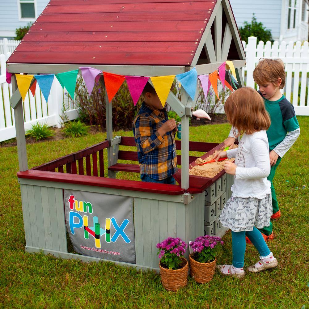 Cedar Wood Kids Outdoor Playhouse with Sandbox and Tic Tac Toe
