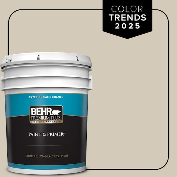 BEHR PREMIUM PLUS 5 gal. Designer Collection #DC-010 Even Better Beige Satin Enamel Exterior Paint & Primer