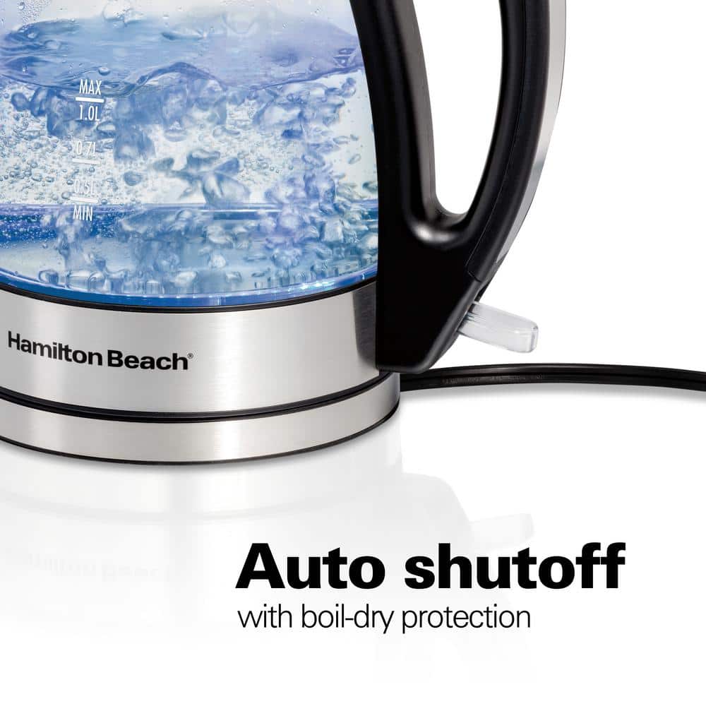 Hamilton Beach 1-Liter Glass Electric Kettle with Stainless Steel Accents