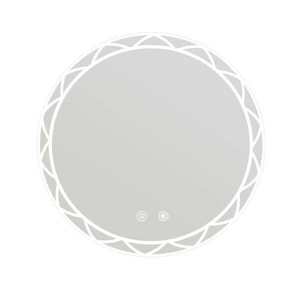 Unbranded White 42 in. W x 42 in. Modern Round LED Wall Mirror with Adjustable Color Temperatures and Anti-Fog for Living Room