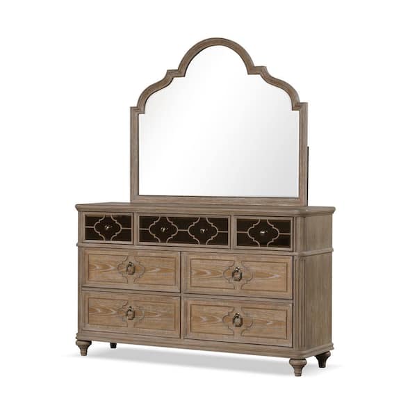 Brightwell Rustic Oak 7-Drawer 64 in. Wide Dresser with Mirror