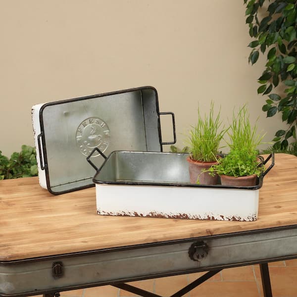 GERSON INTERNATIONAL White Nesting Metal Trays (Set of 2)