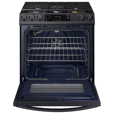 30 in. 6.0 cu. ft. Slide-In Gas Range with Air Fry and Fan Convection in Fingerprint Resistant Black Stainless Steel