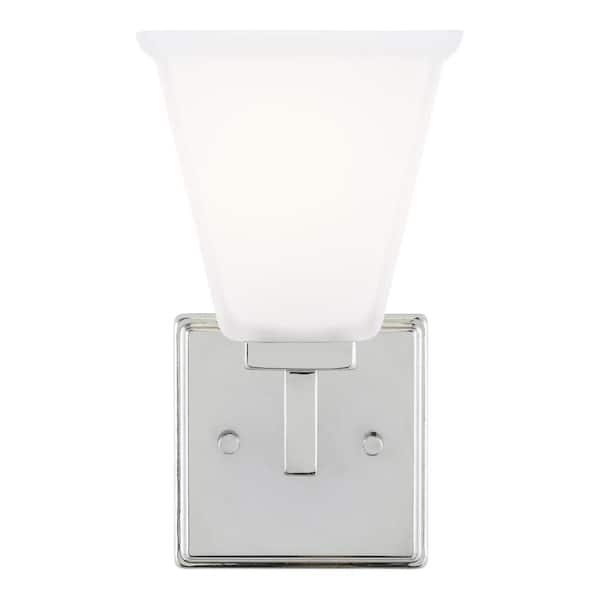 Generation Lighting Ellis Harper 1-Light Chrome Wall Sconce Etched/White Inside Glass Shade