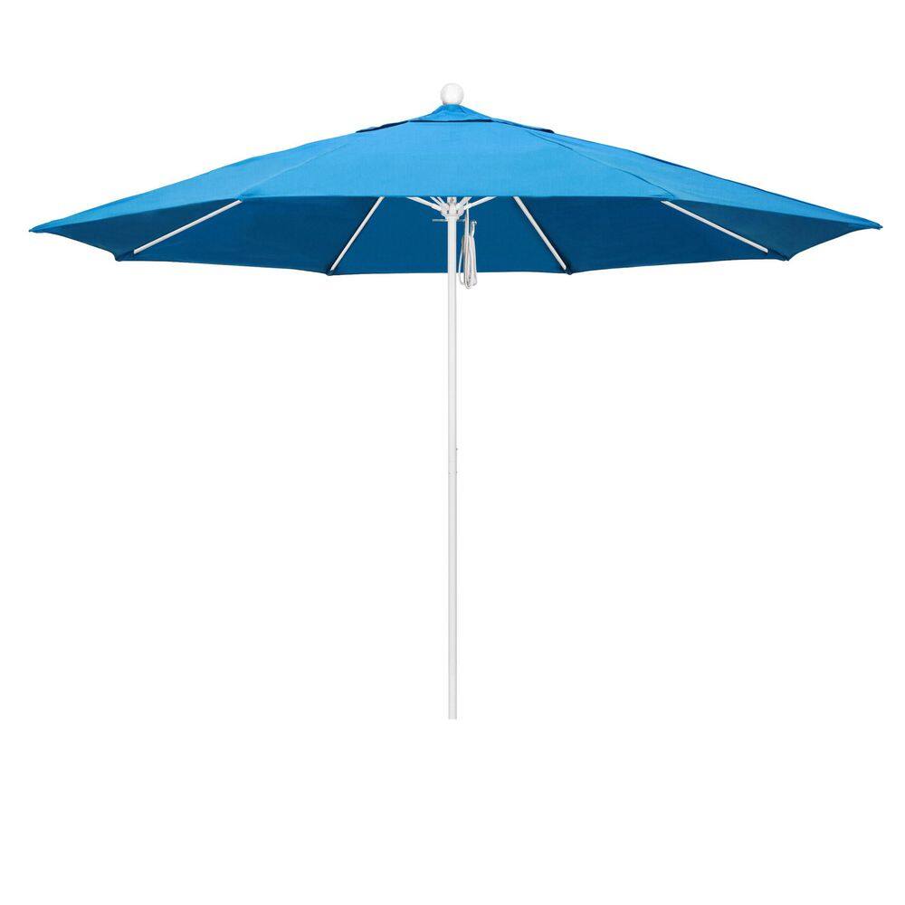 11 ft. Matted White Aluminum Market Patio Umbrella with Fiberglass Ribs Pulley Lift in Canvas Cyan Sunbrella price history on PriceWatchPro