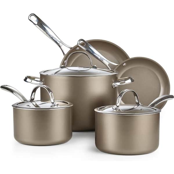8-Piece Hard Anodized Aluminum Ceramic Nonstick Induction Cookware Set with Lids, Bronze