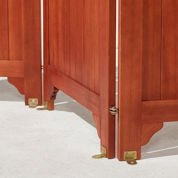 ITOPFOX 46 in. Reddish Brown Wood Patio Privacy Screen with 4-Panels, Weather-Resistance and UV-Resistant