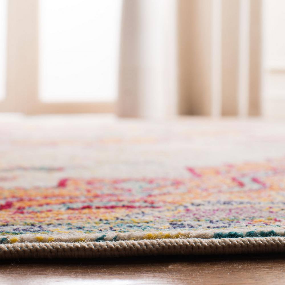 Light Blue and Fuchsia Medallion Square Synthetic Rug