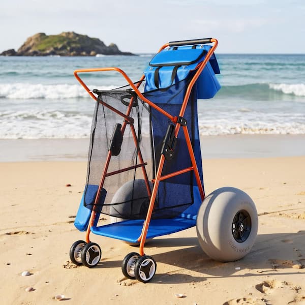 5 cu. ft. Metal Garden Cart with Large Wheels for Sand Heavy Duty Folding Beach Wagon with 12 in. Balloon Wheels