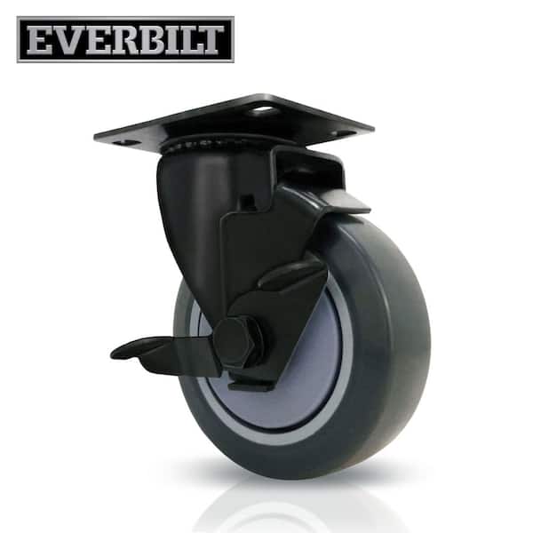 Everbilt 4 in. Gray Rubber Like TPR and Black Steel Swivel Plate Caster with Locking Brake and 250 lb. Load Rating