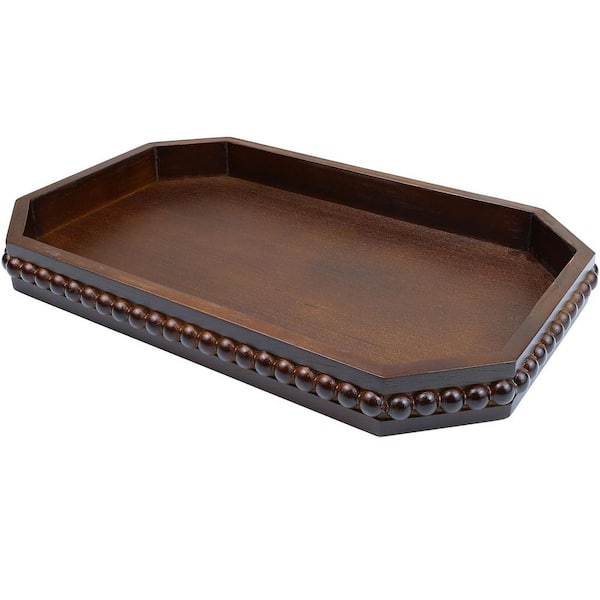 15.7 in. Retro Brown Wood Octagonal Serving Board with Beads for Table Centerpiece