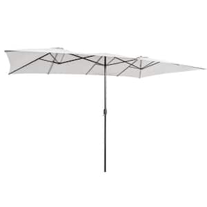 15 ft. Double-Sided Patio Market Umbrella Large Crank Handle Vented Twin Beige
