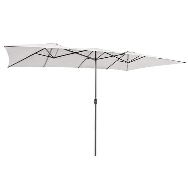 Gymax 15 ft. Double-Sided Patio Market Umbrella Large Crank Handle Vented Twin Beige