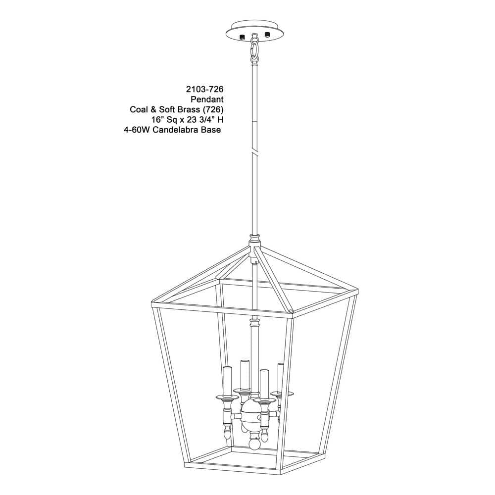 Elegant Coal and Soft Brass 4-Light Pendant for Indoor/Outdoor