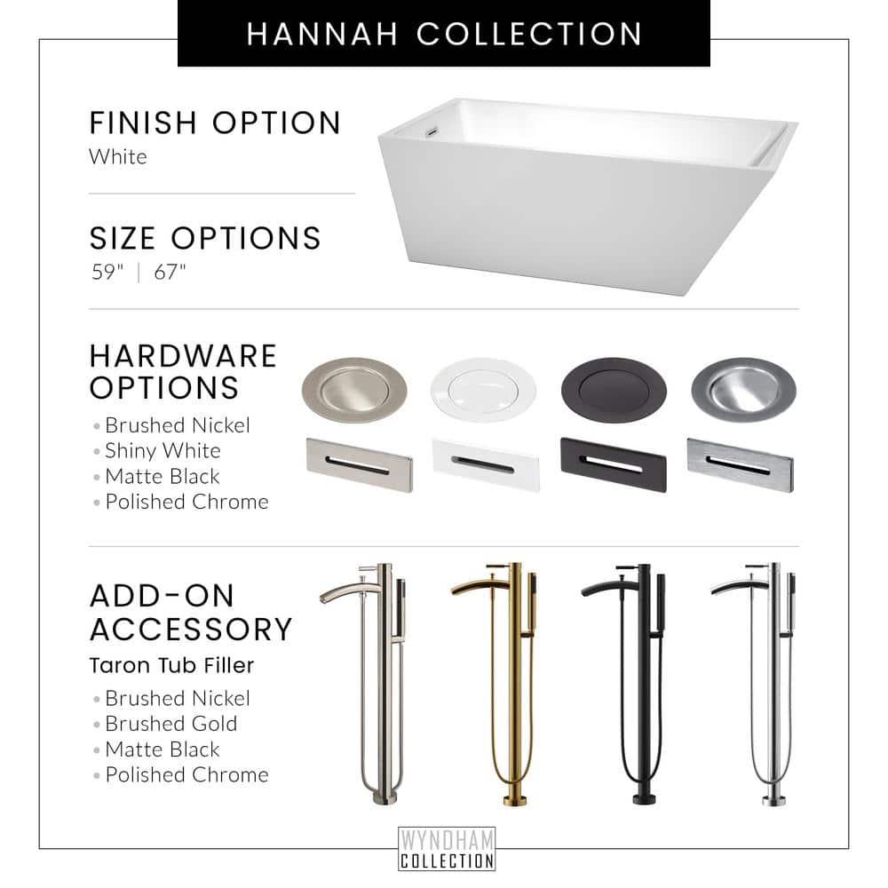 Hannah 59'' White Acrylic Freestanding Soaking Bathtub with Chrome Faucet