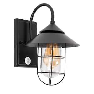 1-Light Black Retro Indoor/Outdoor Waterproof Wall Sconce Wall Light with Sensor for Courtyards Entryways Stairs