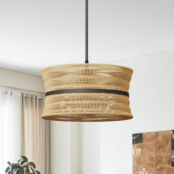 Collision 4-Light Black Rattan Shade Chandelier