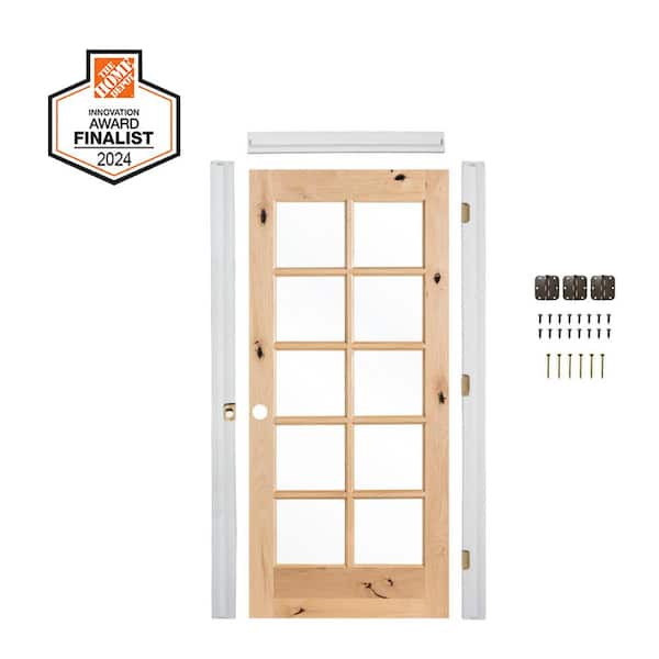 DIY RTA Kit 30in.x80in. Right-Handed 10-Lite Clear Glass Unfinished Alder Wood Single Ready To Assemble Interior Door