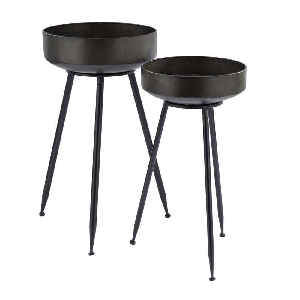 Monroe Lane Extra Large Black Metal Planter Set with Stands