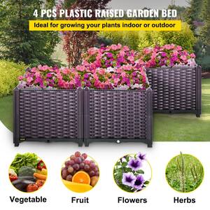 Plastic Raised Garden Bed Set of 4 Planter Grow Box 14.5 in. H Self-Watering Elevated Raised Planter Boxes, Purple