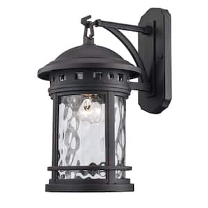 Boardwalk 16.25 in. 1-Light Rust Outdoor Wall Light Fixture with Clear Water Glass