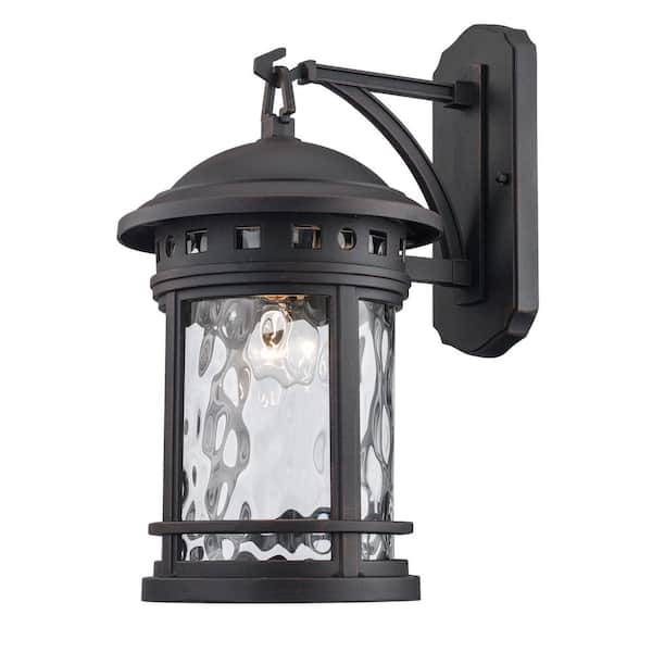 Bel Air Lighting Boardwalk 16.25 in. 1-Light Rust Outdoor Wall Light Fixture with Clear Water Glass