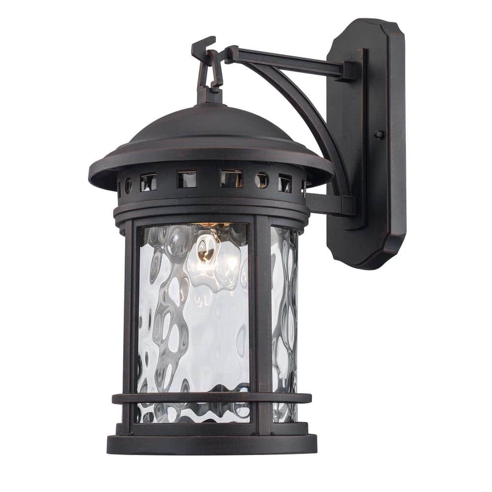 Boardwalk 16.25 in. 1-Light Rust Outdoor Wall Light Fixture with Clear Water Glass price history on PriceWatchPro