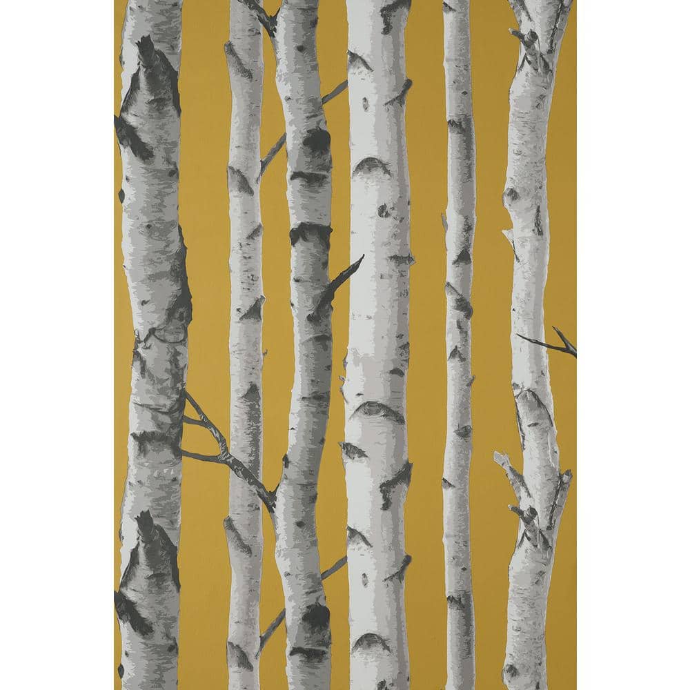 Mustard Yellow Birch Trees Non-pasted Washable Wallpaper