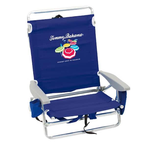 Tommy Bahama Navy Blue Aluminum and Fabric 5-Position Lay Flat Backpack Beach Chair