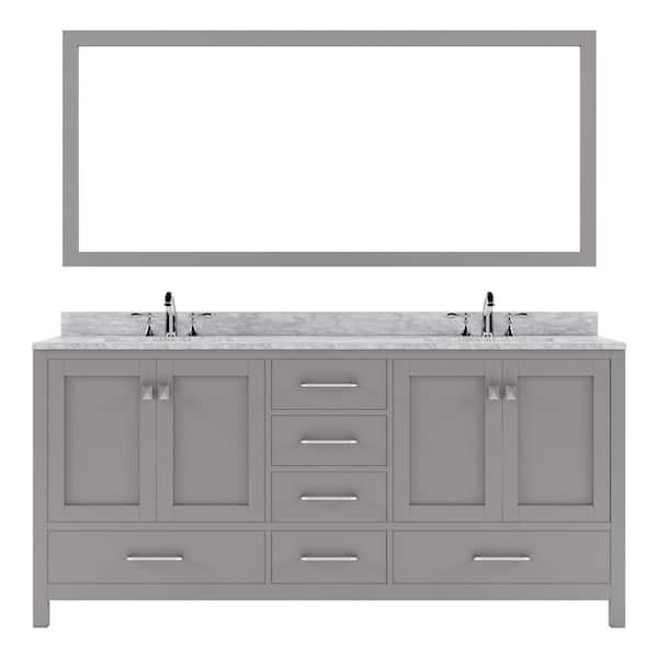 Virtu USA Caroline Avenue 72 in. W x 22 in. D x 34 in. H Double Sink Bath Vanity in Cashmere Gray with Marble Top and Mirror