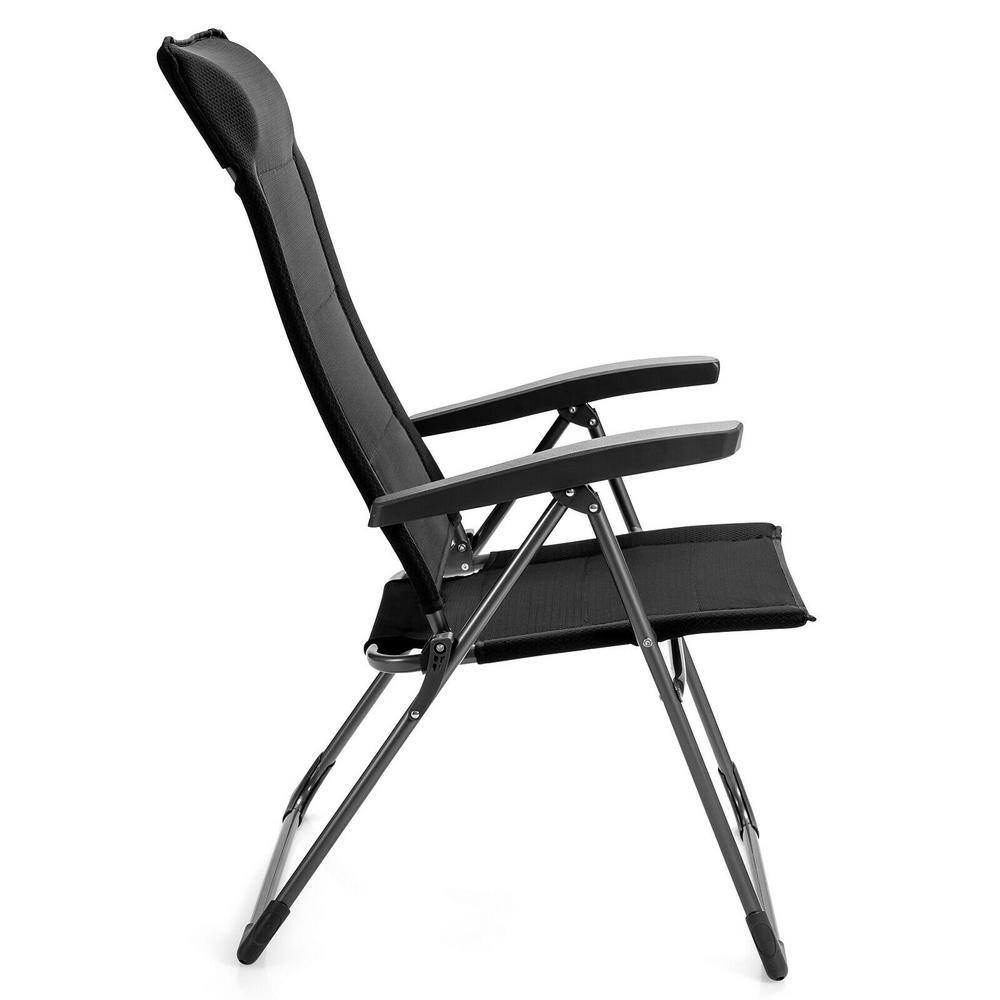 Black Adjustable Folding Patio Dining Chairs with Arms, Set of 2