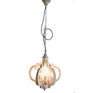 1-Light 25 in. Retro Antiqued Wood Colored Metal Chandelier, Ceiling Lamp, White