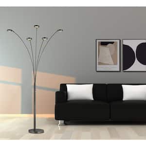 Etherium 73 in. Black Satin Nickel 30W LED 5-Arched Floor Lamp with Touch Dimmer