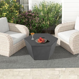 28 in. Dark Gray Hexagon Concrete Outdoor Coffee Table, Patio Conversation Table