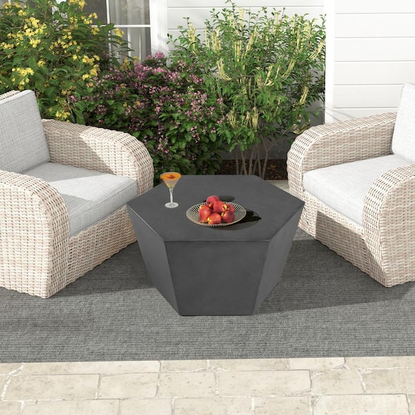 UPHA 28 in. Dark Gray Hexagon Concrete Outdoor Coffee Table, Patio Conversation Table
