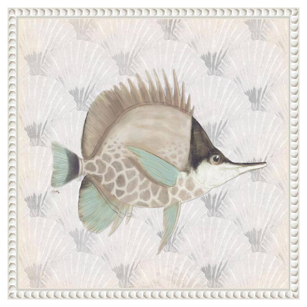 Neutral Vintage Fish III Canvas Wall Art with White Floater Frame