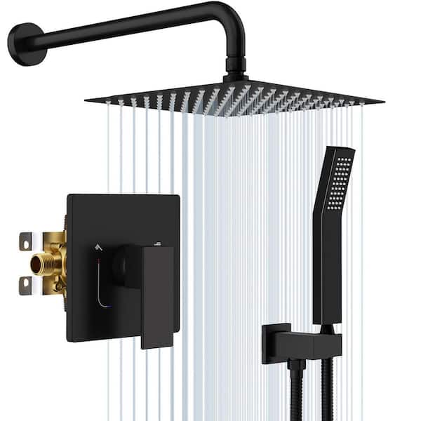10 in Rainfall Shower Faucet Set with Handheld Spray Combo and Pressure-Balance Valve Kit in Matte Black