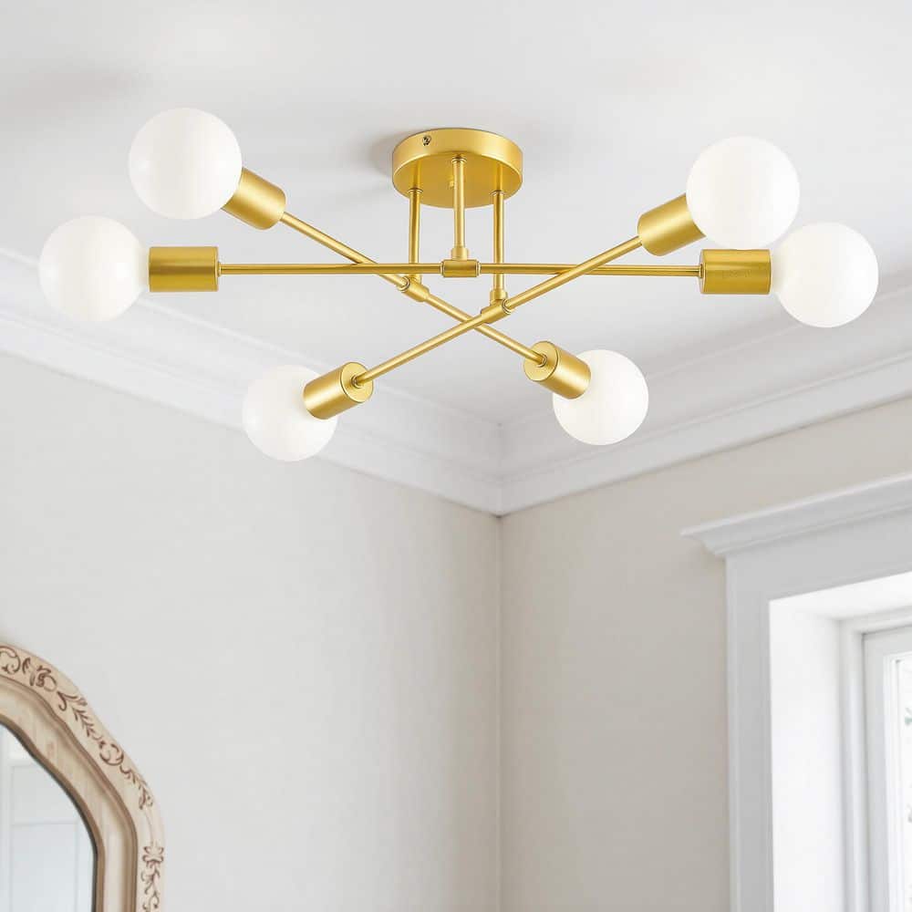 Merra 6-Light Gold Adjustable Modern Sputnik Chandelier for Dining