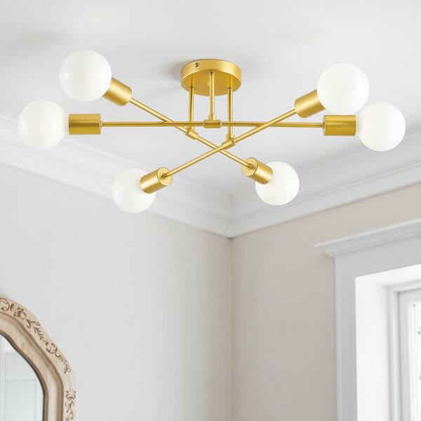 6-Light Gold Adjustable Modern Sputnik Chandelier for Dining Room