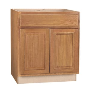 Hampton 30 in. W x 24 in. D x 34.5 in. H Assembled Base Kitchen Cabinet in Medium Oak with Drawer Glides
